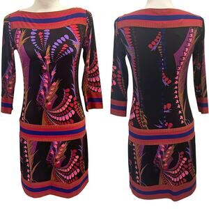 Ali Ro Pink Multicolor Abstract Stretch Jersey Shift Dress Art to Wear Mod Retro